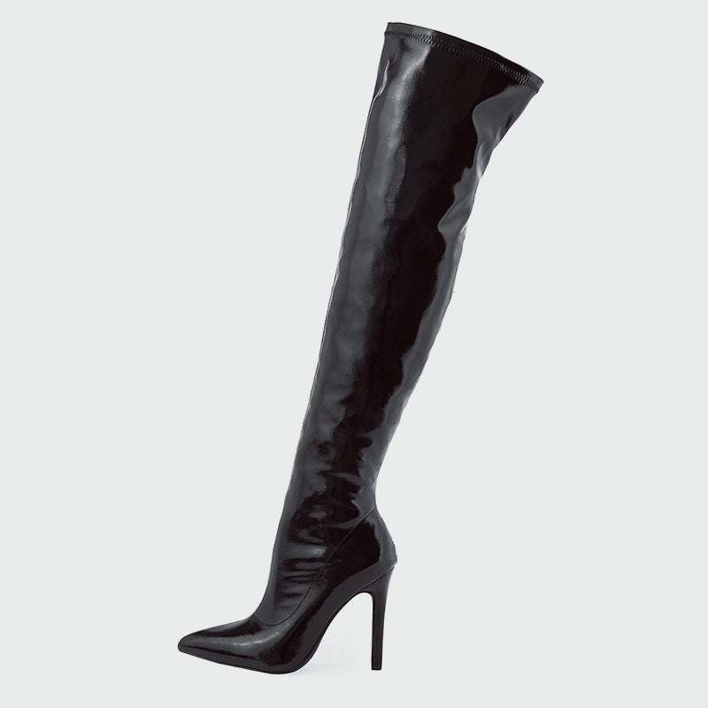 Women's High Heel Soft Patent Leather Inside Zipper Over The Knee Boots