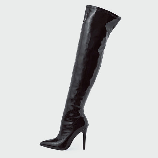 Women's High Heel Soft Patent Leather Inside Zipper Over The Knee Boots