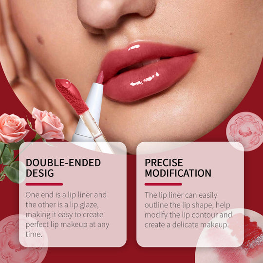 Double Head Essence Lip Line Lip Glaze Pen 2-In-1 Lip Line Lip Glaze Mirror Gloss Lipstick Lip Gloss