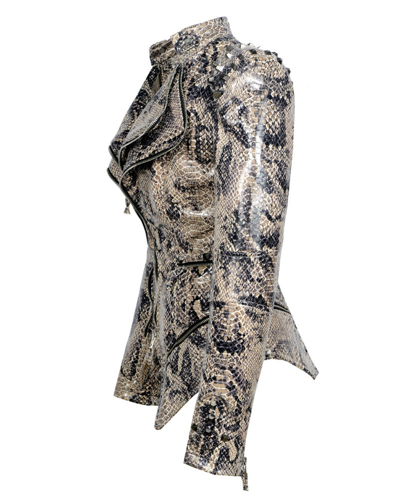 Women's Rivet Slim Washed Leather Motorcycle Jacket