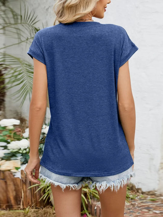 Casual V-Neck Pleated Front T-Shirt