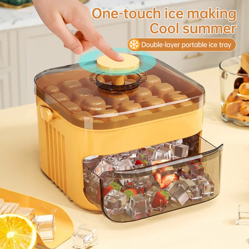 50-grid ice maker with new large capacity - household food-grade plastic double-layer ice storage barrel & ice ball mold set