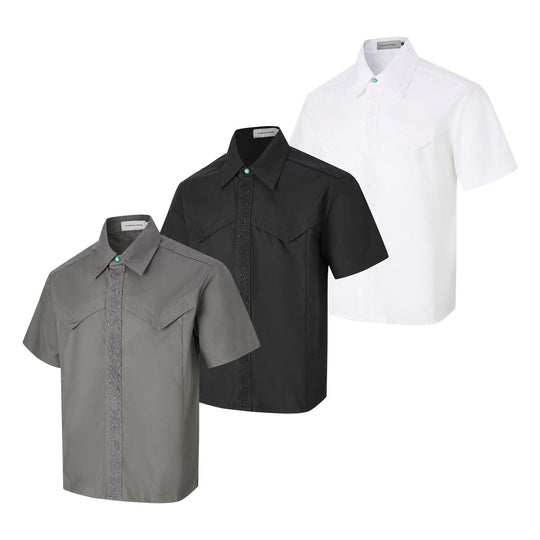 Embroidered short sleeved shirt men's loose shirt