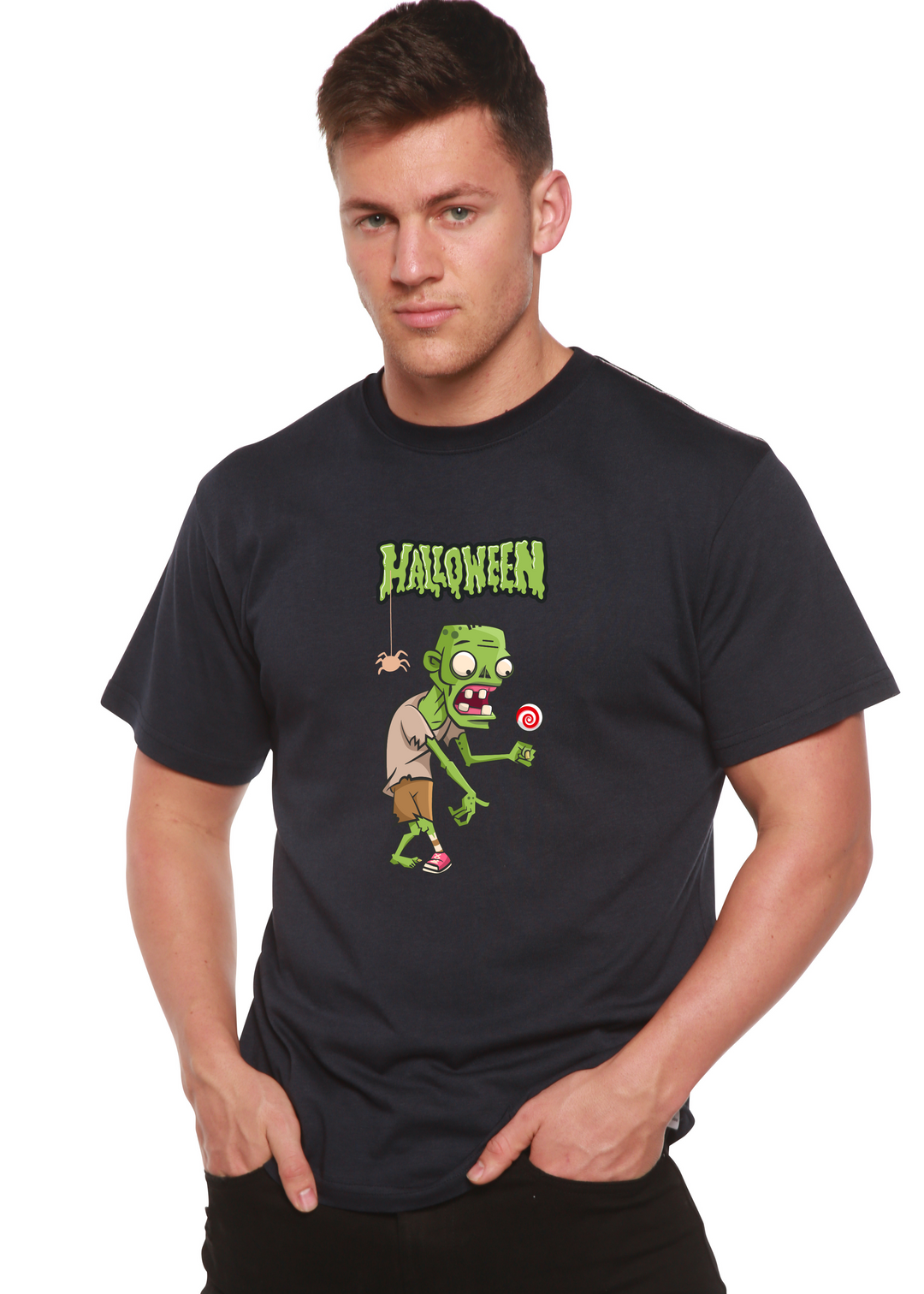 Halloween Green Monster Unisex Bamboo Viscose/Organic Cotton Short Sleeve Graphic T-Shirt
