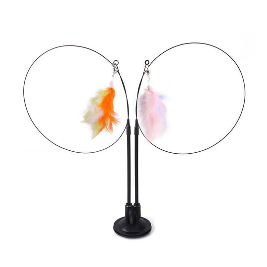 Suction cup cat toy stick that can be attached and held with steel wire multi head interchangeable cat toy and pet supplies