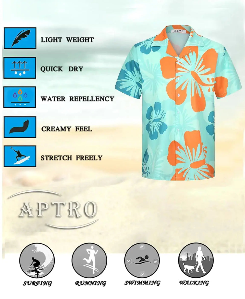 APTRO Men's Hawaiian Shirt Summer Beach Tropical Short Sleeve Button Down Shirt Hibiscus Green 2X