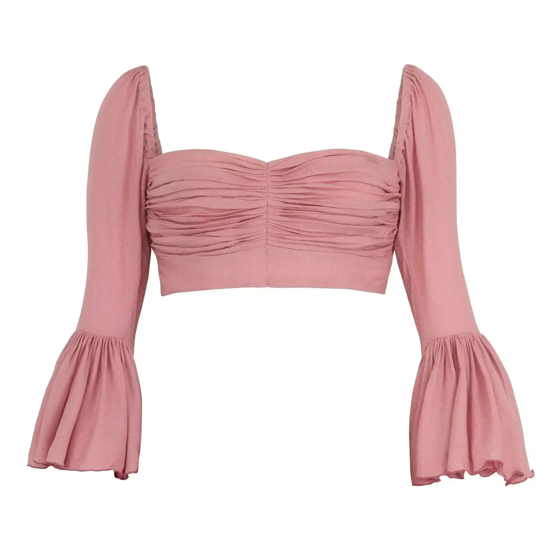 Arum Bamboo Top – Feminine & Flowy Cropped Top with Blush Pink