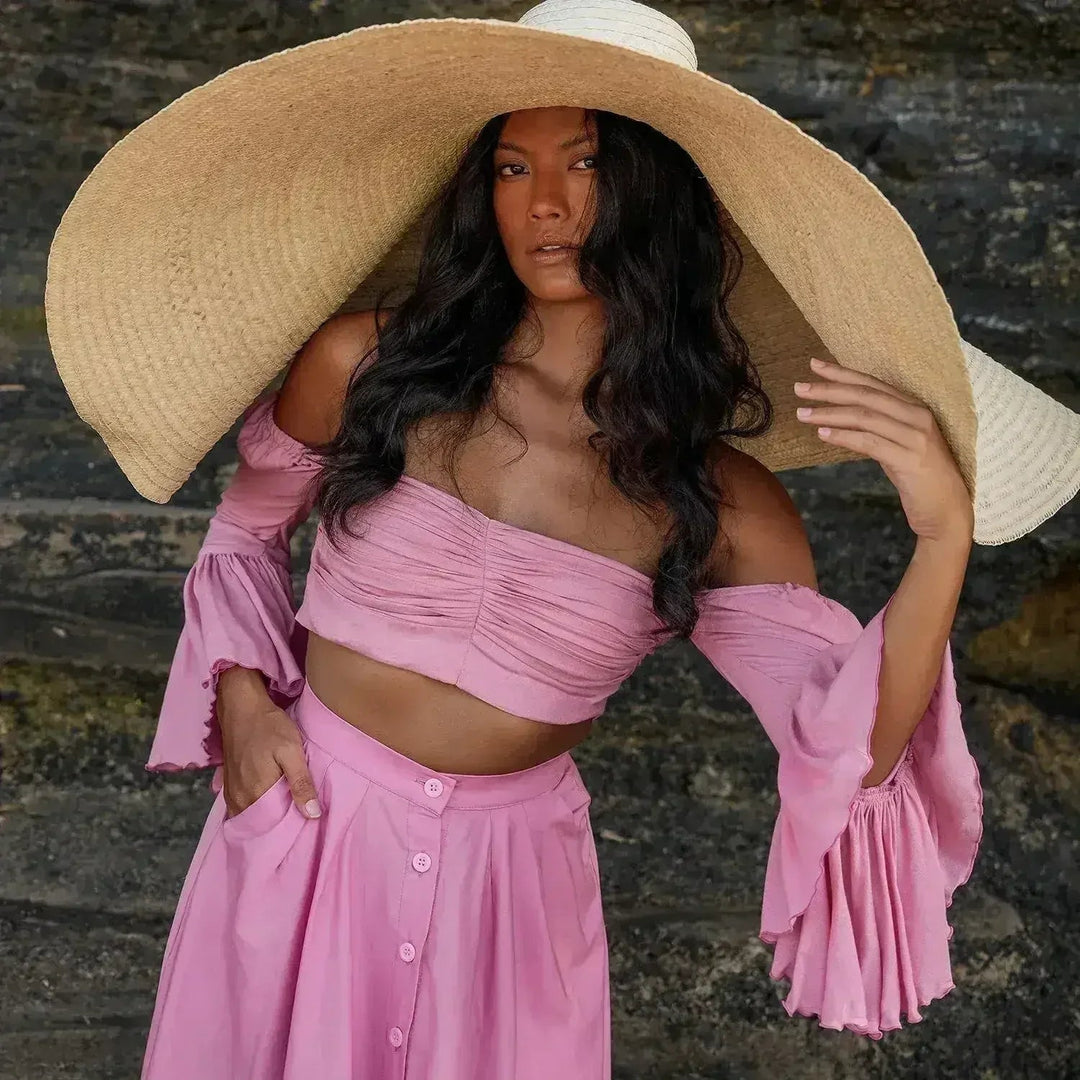 Arum Bamboo Top – Feminine & Flowy Cropped Top with Blush Pink