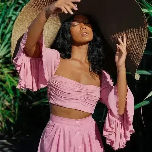 Arum Bamboo Top – Feminine & Flowy Cropped Top with Blush Pink