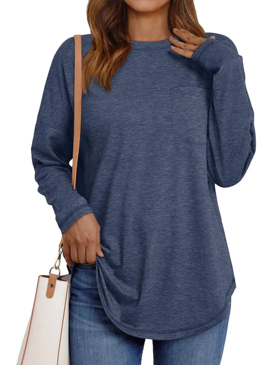 AUTOMET Womens Tops Long Sleeve Shirts Casual Basic Crewneck Oversized Tee Loose Fit