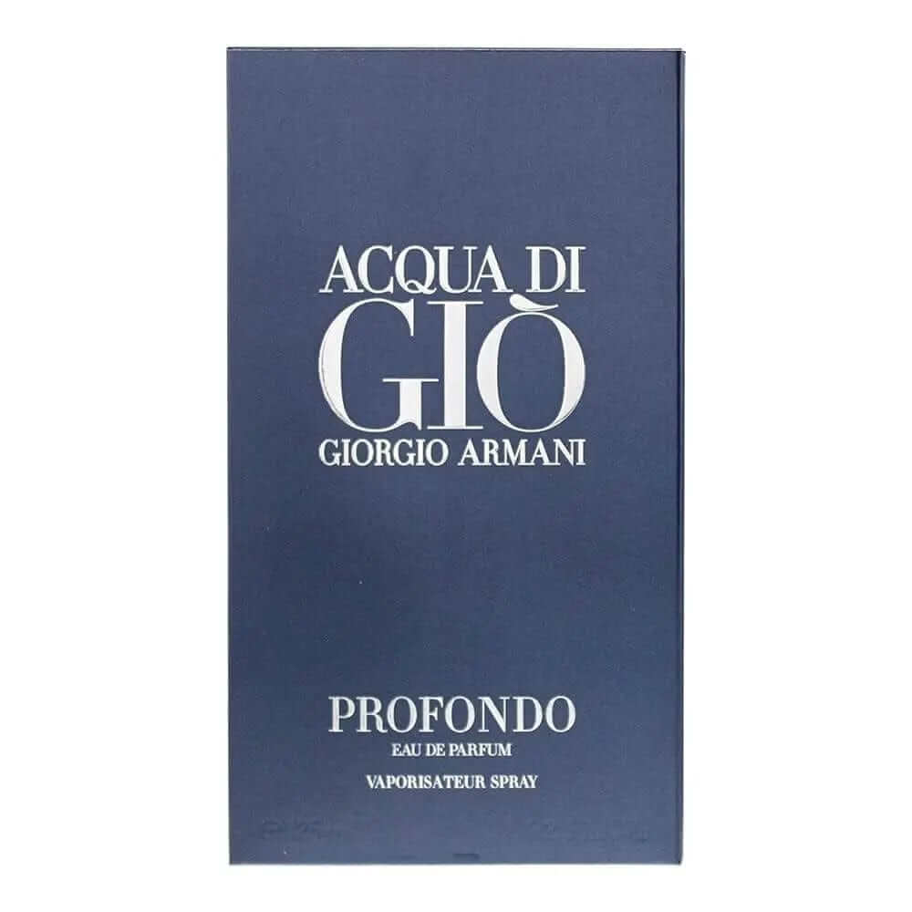 Acqua Di Gio Profondo By Giorgio Armani For Men 3.4oz EDP Spray packaging with elegant design.