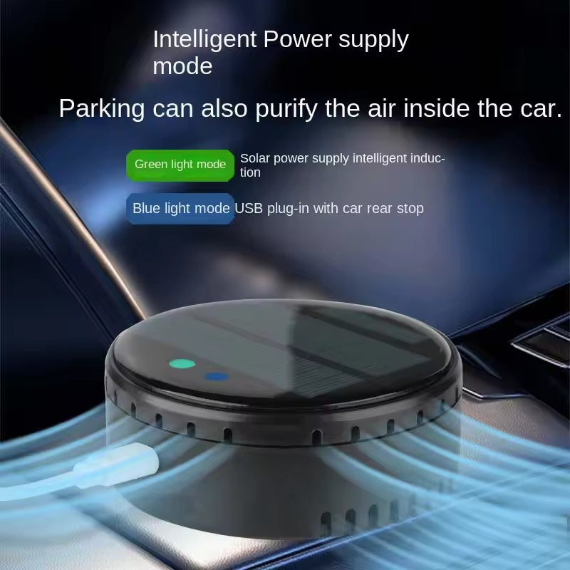 Air purifier for both home and car use solar powered negative ion formaldehyde and odor removal disinfection and purification device