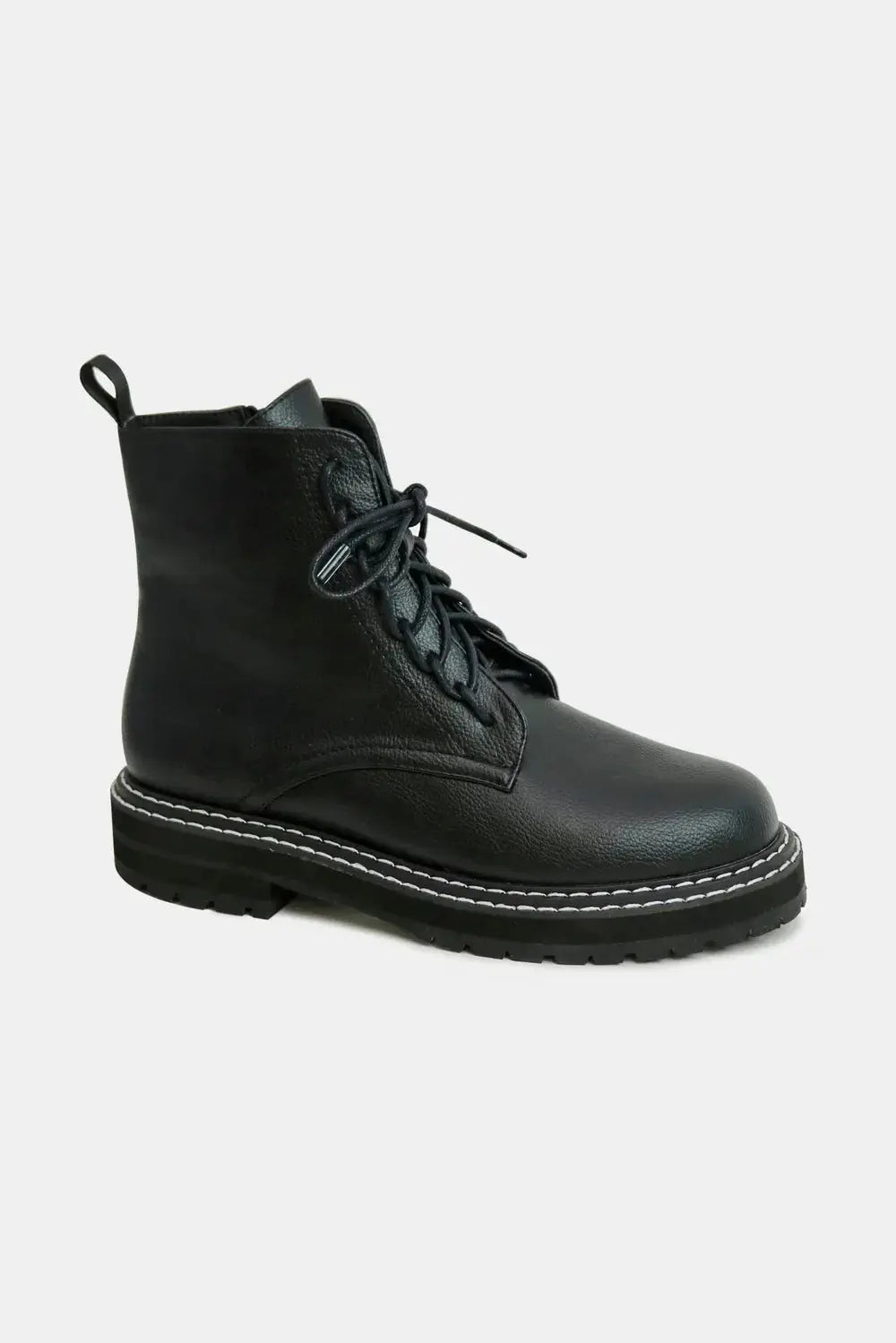Beast Fashion Leather Lace-Up Boots with Side Zipper