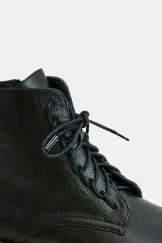 Beast Fashion Leather Lace-Up Boots with Side Zipper