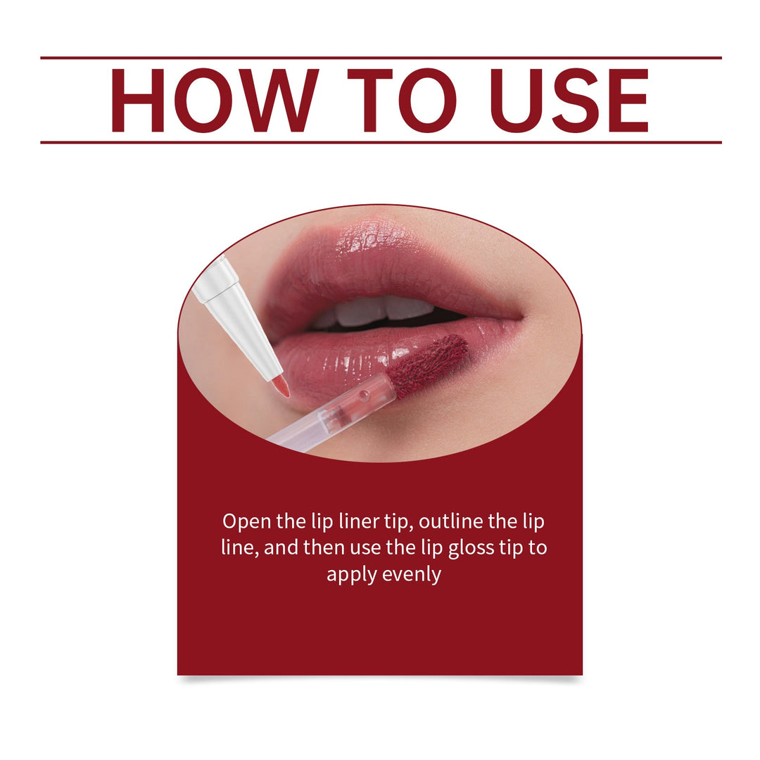 Double Head Essence Lip Line Lip Glaze Pen 2-In-1 Lip Line Lip Glaze Mirror Gloss Lipstick Lip Gloss