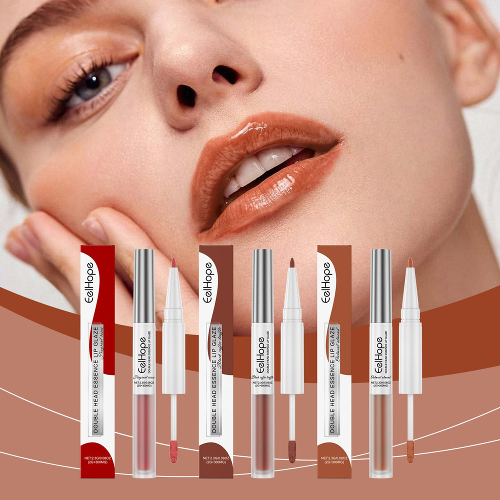 Double Head Essence Lip Line Lip Glaze Pen 2-In-1 Lip Line Lip Glaze Mirror Gloss Lipstick Lip Gloss