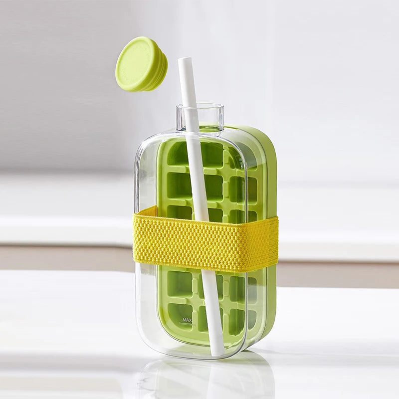 Ice Tray Ice Cube Mold Press Ice Maker With Lid 2-in-1 Ice Cube Bottle Food Grade Ice Making Straw Dual-use Ice Kettle