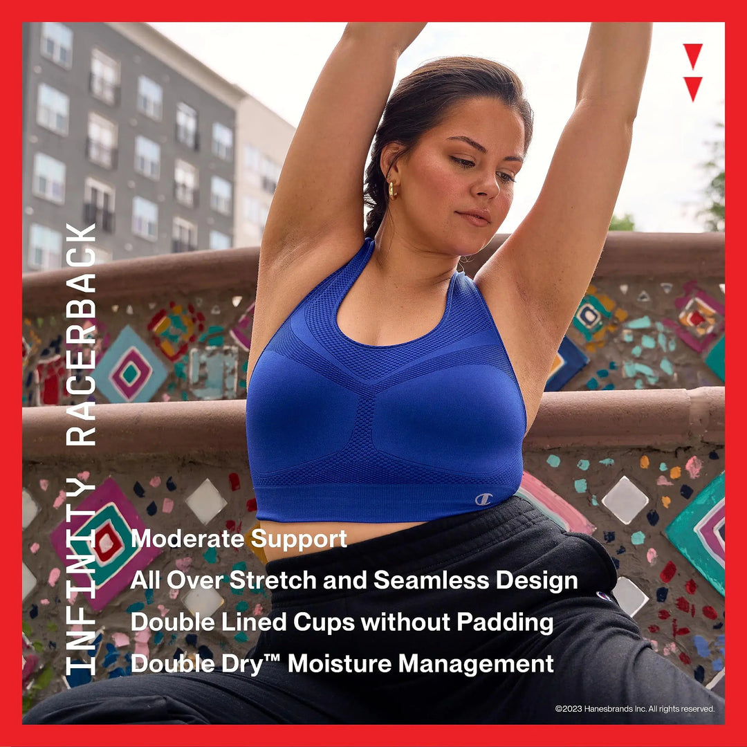 Champion Women's Sports Bra, Infinity Racerback, Moderate Support, Seamless Sports Bra