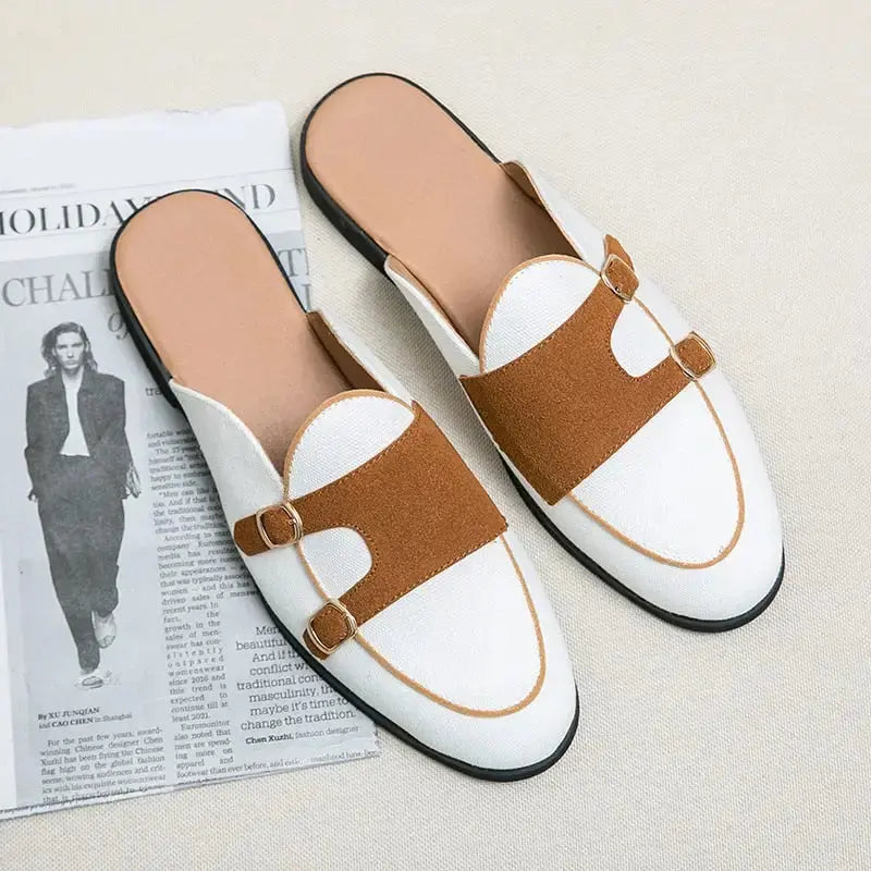 Crocodile Pattern Leather Mules Slippers for Men