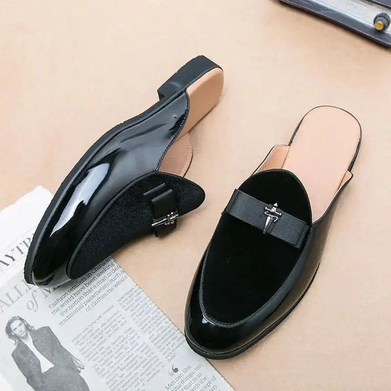 Crocodile Pattern Leather Mules Slippers for Men
