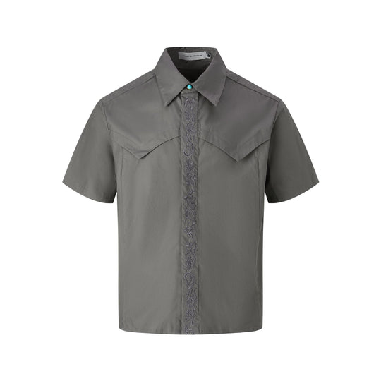 Embroidered short sleeved shirt men's loose shirt