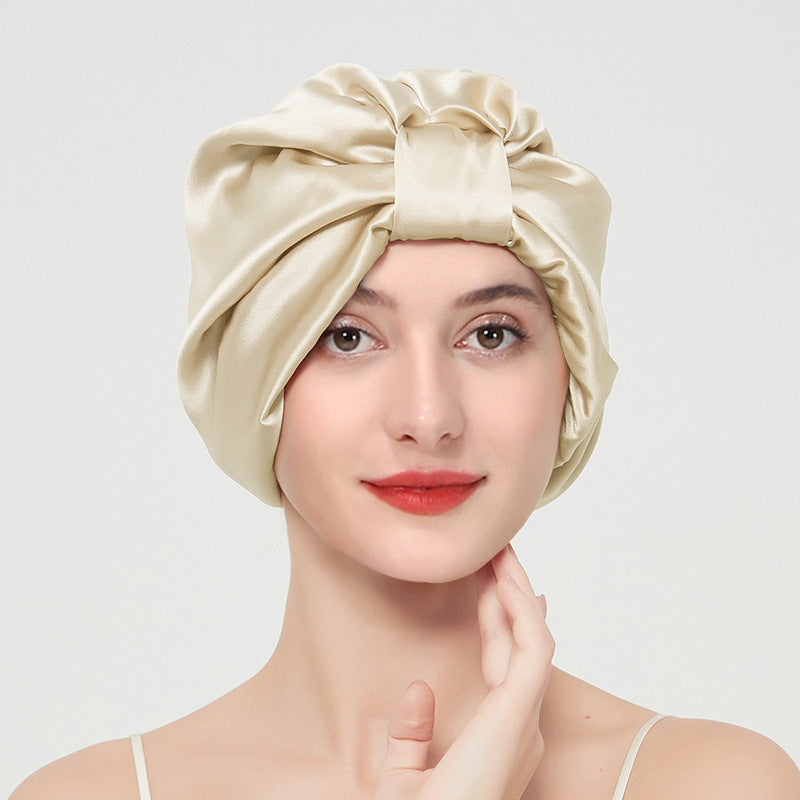 Double layer elastic simulation silk beauty makeup satin knotted hair care home French nightcap