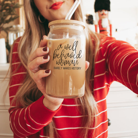 Well Behaved 17oz Glass Tumbler With Bamboo Lid, Stainless Straws and Cleaner