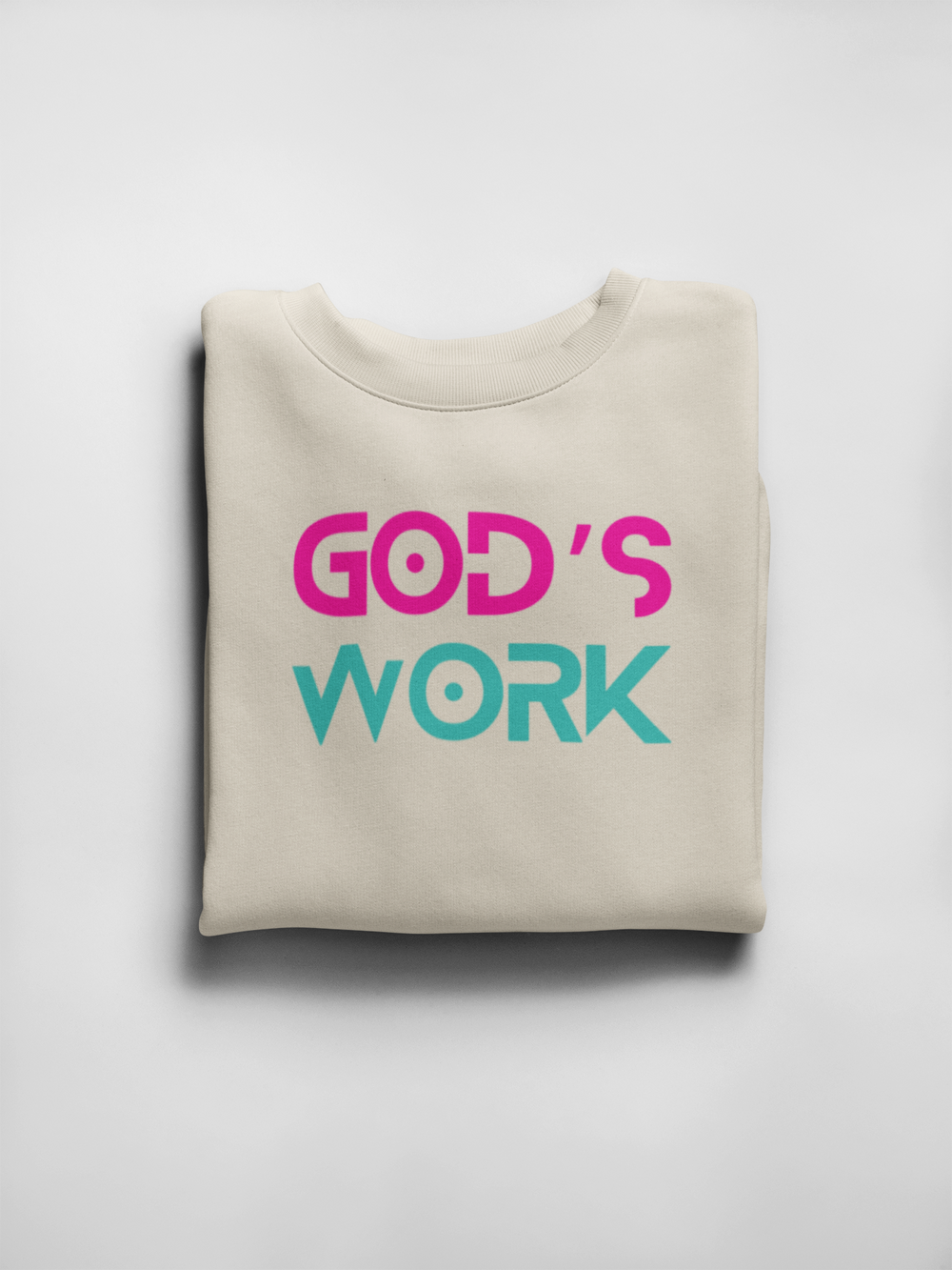 GOD'S WORK Crew Neck Sweater (Ivory,Hot Pink & Teal)