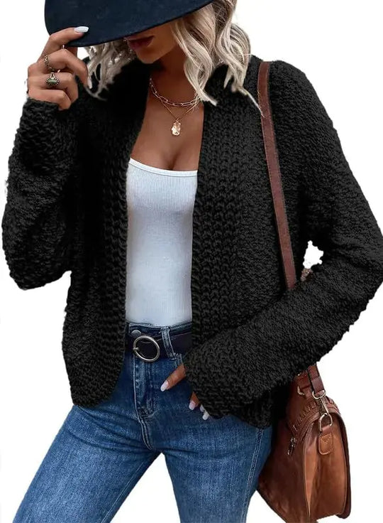 Dokotoo 2024 Women's Black Long Sleeve Chunky Knit Cardigan