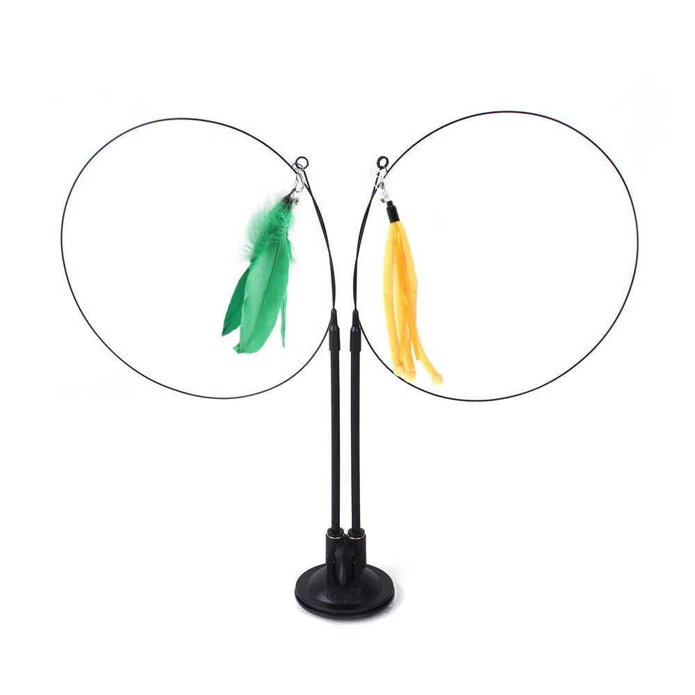 Suction cup cat toy stick that can be attached and held with steel wire multi head interchangeable cat toy and pet supplies