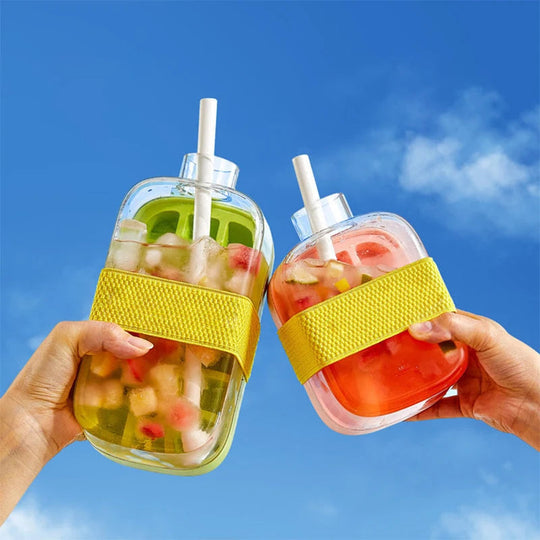 Ice Tray Ice Cube Mold Press Ice Maker With Lid 2-in-1 Ice Cube Bottle Food Grade Ice Making Straw Dual-use Ice Kettle