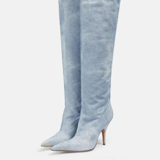 Women's Ultra-High Heel Denim Pointed Toe Catwalk Knee Boots