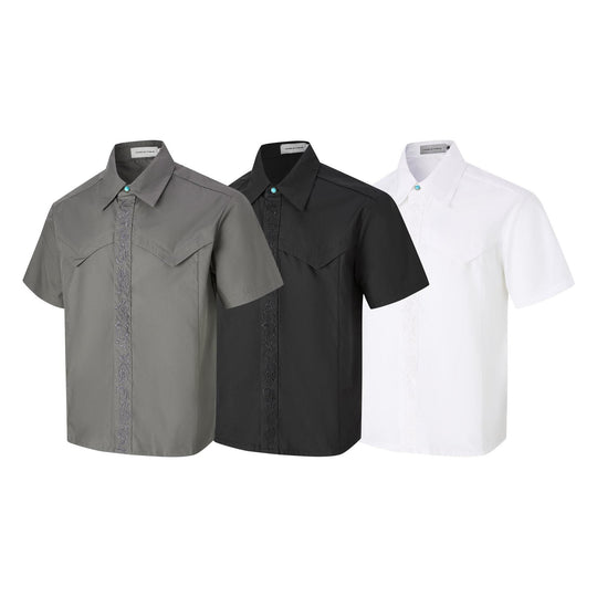 Embroidered short sleeved shirt men's loose shirt