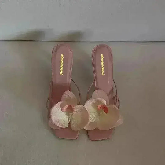 Flower toe high heels slippers, summer dress matching, wearing high he