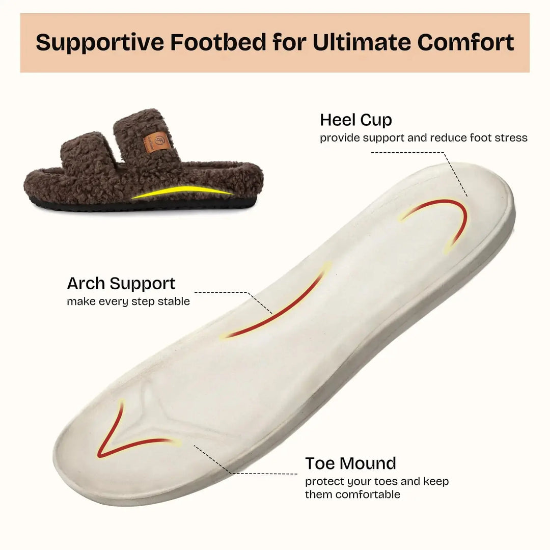 EverFoams Womens Fuzzy Open-toe Slippers | Soft Comfy Memory Foam Indoor House Shoes