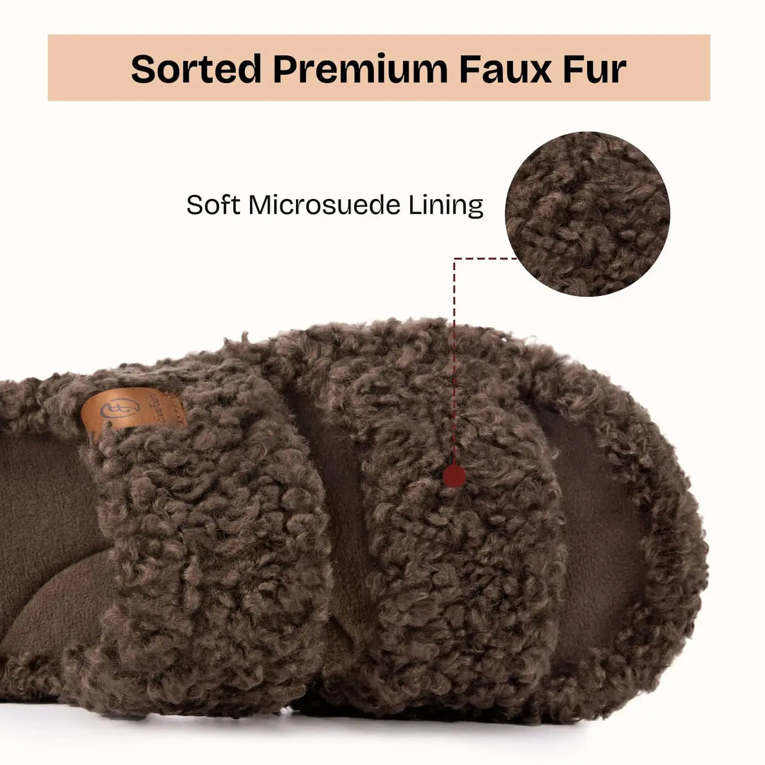 EverFoams Womens Fuzzy Open-toe Slippers | Soft Comfy Memory Foam Indoor House Shoes