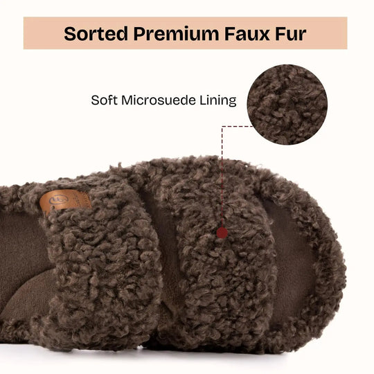 EverFoams Womens Fuzzy Open-toe Slippers | Soft Comfy Memory Foam Indoor House Shoes
