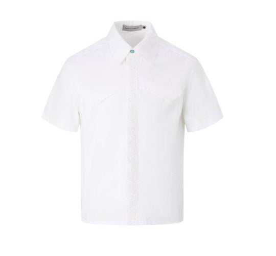 Embroidered short sleeved shirt men's loose shirt