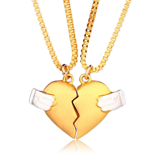 2Pcs Lovers Matching Heart Pendant Couple Magnetic Heart Pendant Necklace Couple Jewelry