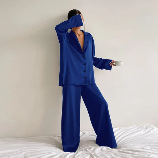 Women's Home Silk Pure Color Pajamas - # WOAA21710002-PRG
