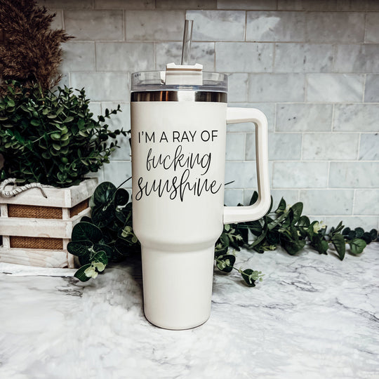 Ray Of Sunshine 40oz Insulated Travel Mug With Handle Lid And Straw