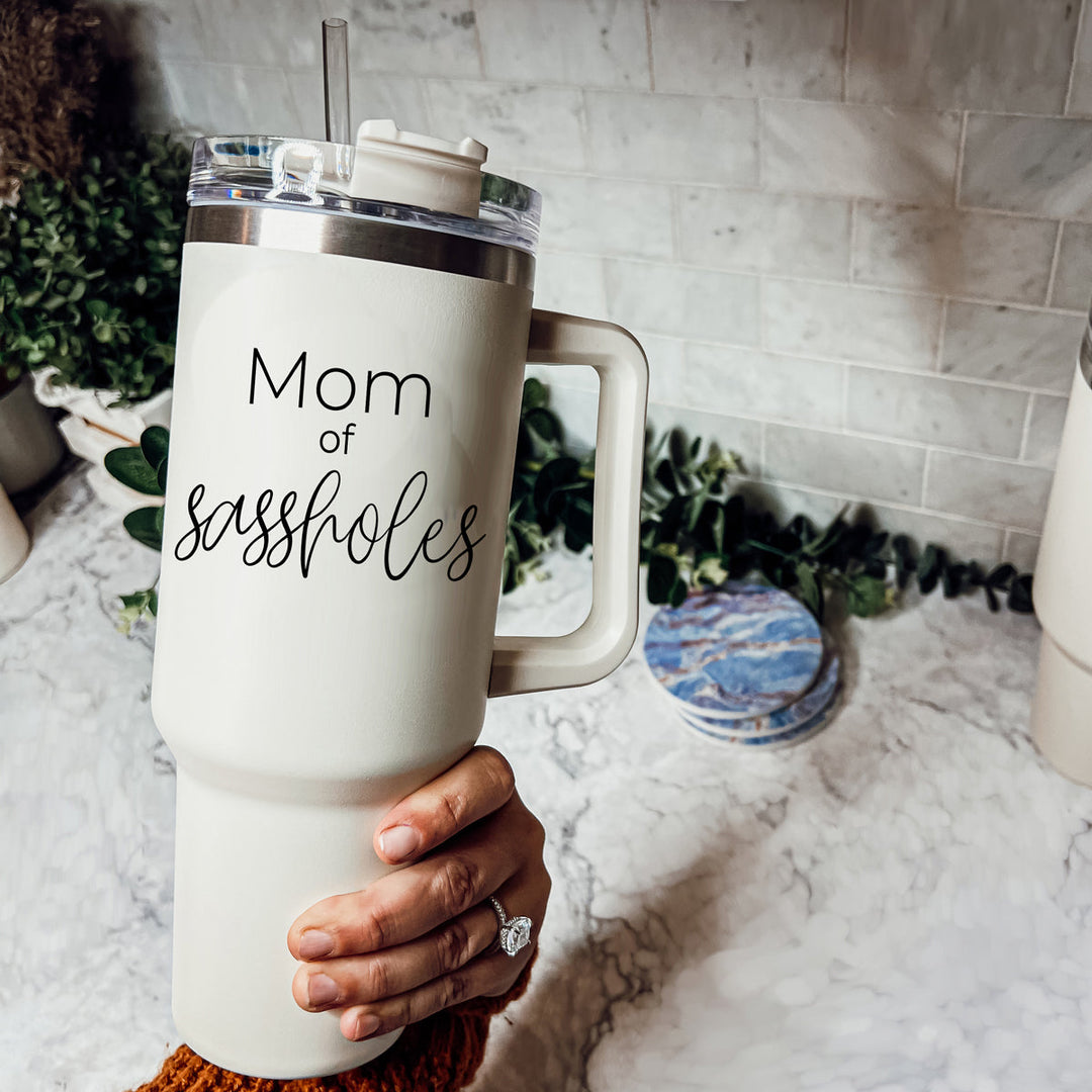 40oz Insulated Travel Tumbler With Handle Lid Straw - Funny Mom Gift Mug