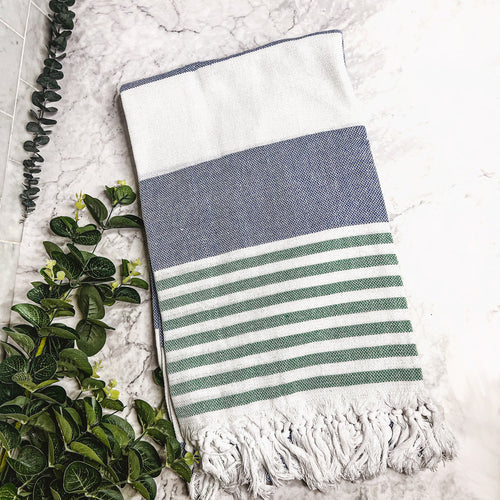 Mediterranean Cotton Bath Towel 180GSM Lightweight Gray Blue Summer