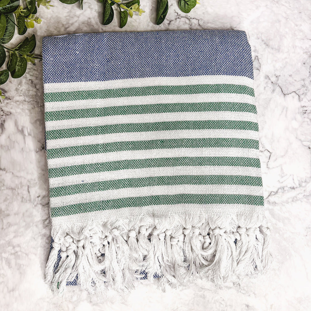 Mediterranean Cotton Bath Towel 180GSM Lightweight Gray Blue Summer