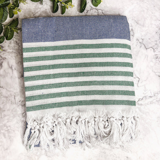 Mediterranean Cotton Bath Towel 180GSM Lightweight Gray Blue Summer