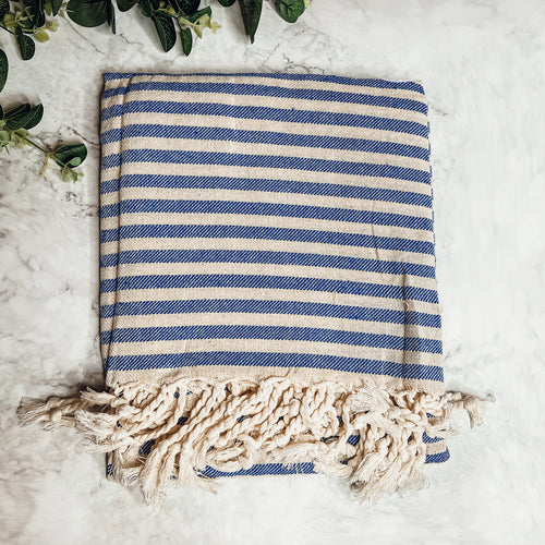 Nautical Turkish Towel 180GSM Cotton Peshtemal Beach Towel Light Quick Dry