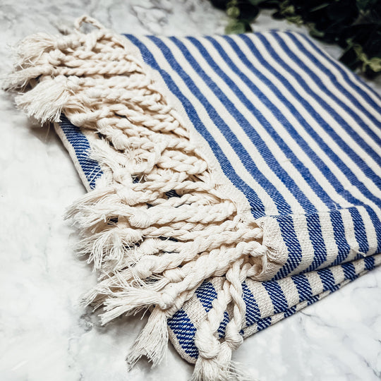 Nautical Turkish Towel 180GSM Cotton Peshtemal Beach Towel Light Quick Dry