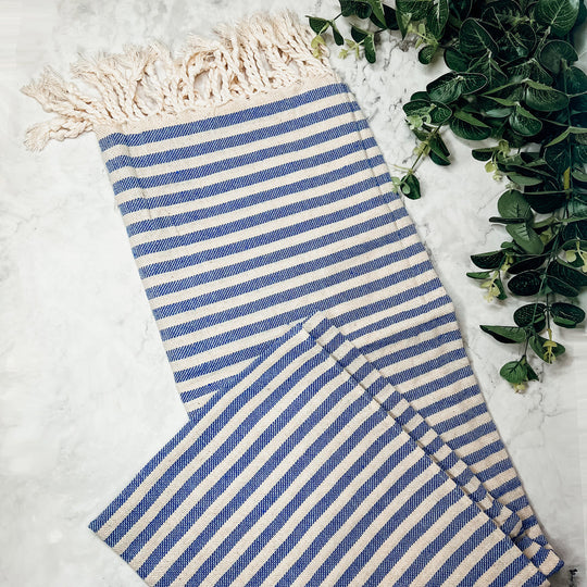 Nautical Turkish Towel 180GSM Cotton Peshtemal Beach Towel Light Quick Dry
