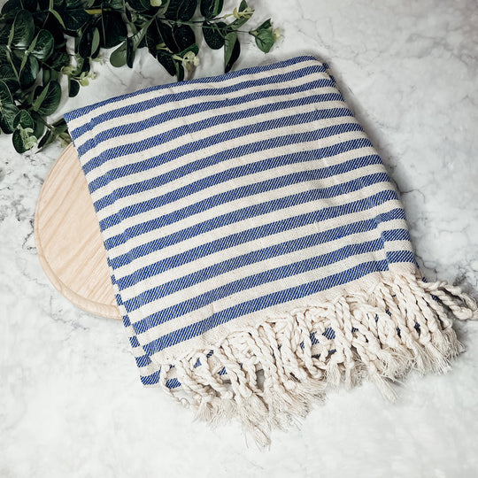 Nautical Turkish Towel 180GSM Cotton Peshtemal Beach Towel Light Quick Dry