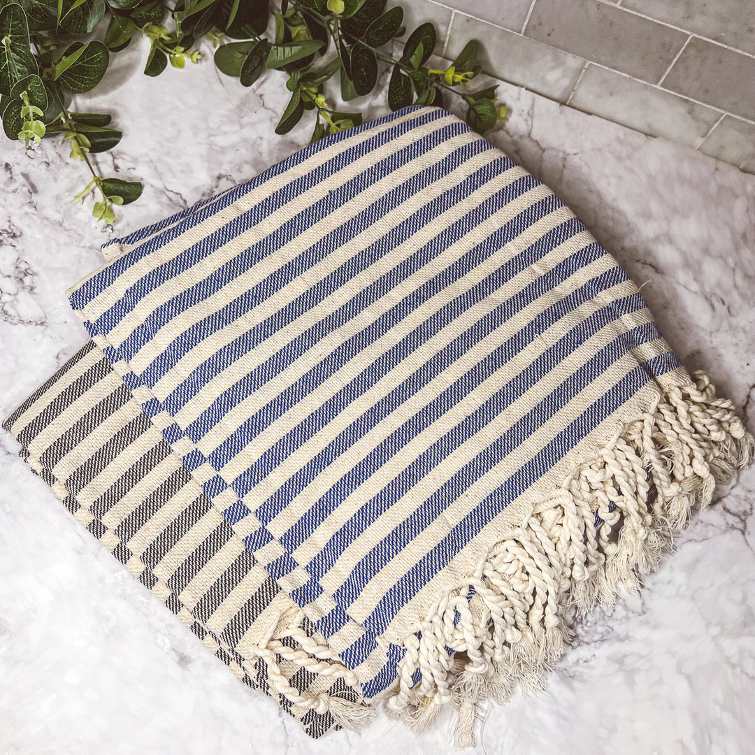 Nautical Turkish Towel 180GSM Cotton Peshtemal Beach Towel Light Quick Dry